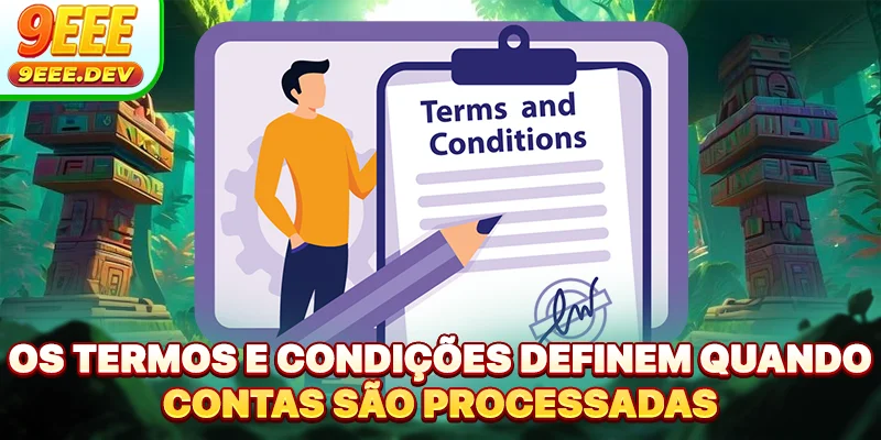 Os termos e Condições definem quando contas são processadas